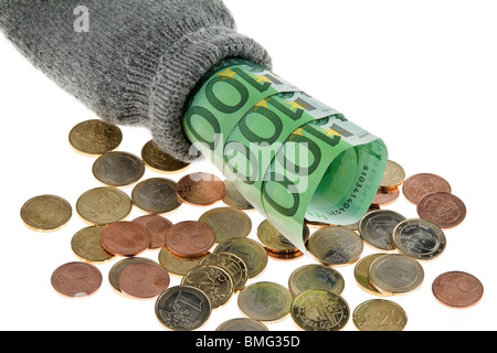 Ein Sparschwein mit Euro-Banknoten und Euro-Währung Stockfoto