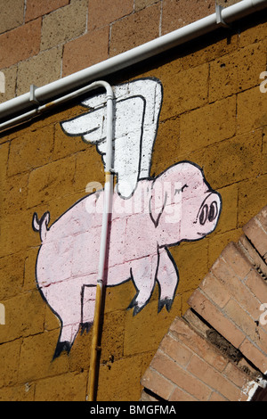 fliegendes Schwein Graffiti an Wand in Rom Italien Stockfoto