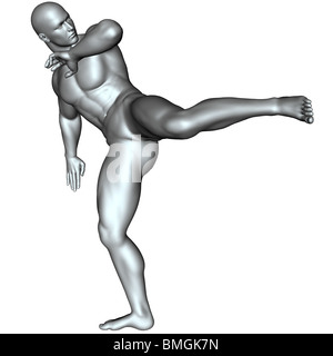 3D gerendert Kämpfer auf Martial-Arts-Posen auf weißen Hintergrund isoliert Stockfoto