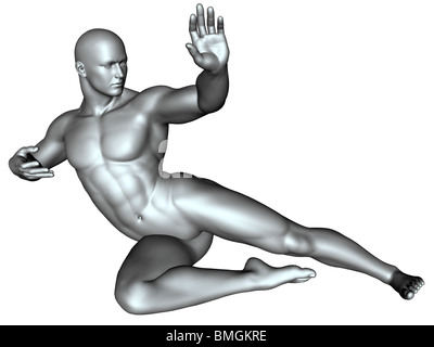3D gerendert Kämpfer auf Martial-Arts-Posen auf weißen Hintergrund isoliert Stockfoto