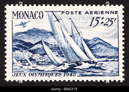 Briefmarke aus Monaco Darstellung Segelboot-Rennen, für die Olympischen Spiele 1948. Stockfoto