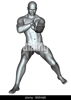 3D gerendert Kämpfer auf Martial-Arts-Posen auf weißen Hintergrund isoliert Stockfoto