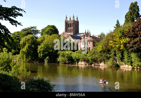 Hereford Kathedrale und River Wye, Herefordshire, England, UK Stockfoto