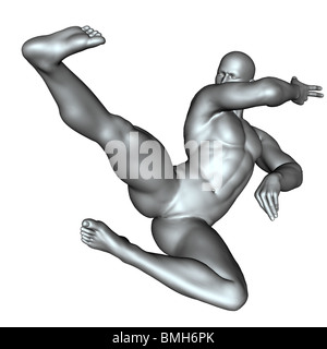 3D gerendert Kämpfer auf Martial-Arts-Posen auf weißen Hintergrund isoliert Stockfoto