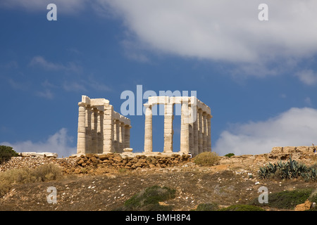 Die alten Tempel des Poseidon am Kap Sounion (Attika-Bereich, in der Nähe von Athen, Griechenland) Stockfoto