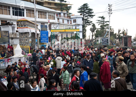 Tibetische Flüchtlinge warten auf den Dalai Lama. McLeod Ganj. Dharamsala. Indien Stockfoto