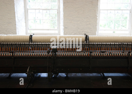 New Lanark - Robert Owen utopische Industriedorf in Schottland. Baumwolle Spinnen Mühle Interieur. Spinning Jenny. Stockfoto