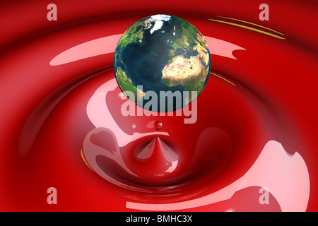 rotes Wasser Welt Drop Abbildung Stockfoto