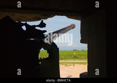 Deutschen Geschützstellungen bei Longues Sur Mer, Normandie, Frankreich Stockfoto