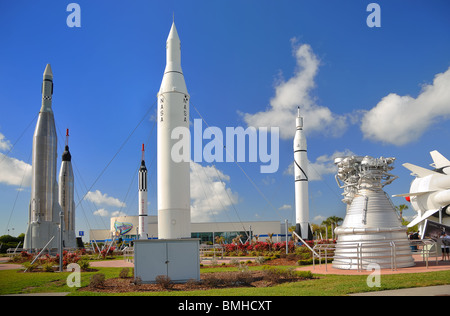 Rocket Garden in The Kennedy Space Center, Cape Canaveral, Florida, USA, hat vor kurzem saniert. Stockfoto