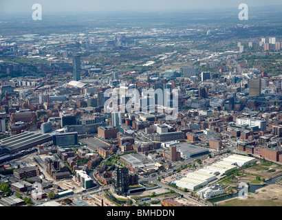 Manchester Stadtzentrum aus der Luft, North West England Stockfoto