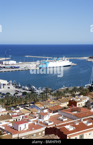 Denia-Alicante Spanien Dorf Port hohe Burg Ansicht blauen Himmel Stockfoto