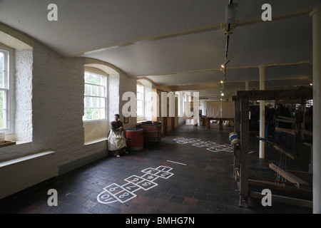 New Lanark - Robert Owen utopische Industriedorf in Schottland. Baumwolle Spinnen Mühle Interieur. Stockfoto