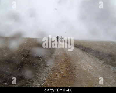 Compostela Cerca de Sahagun. Leon. España. CAMINO DE SANTIAGO. Pilgern in der Nähe von Sahagun. Leon. Spanien. JAKOBSWEG. Stockfoto