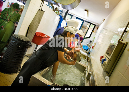 Geschirrspüler, Sikh-Gemeinde, Sikhdharma Gurdwara Singh Sabha Association, Novellara, Provinz Reggio Emilia, Italien Stockfoto