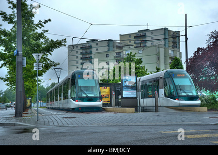 Straßburg, Straßenbahn, Haltestelle Tiergaertel - Straßburg, Straßenbahn, Endstation Tiergaertel Stockfoto