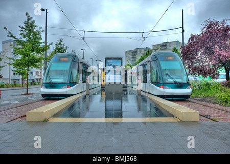 Straßburg, Straßenbahn, Haltestelle Tiergaertel - Straßburg, Straßenbahn, Endstation Tiergaertel Stockfoto