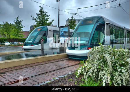 Straßburg, Straßenbahn, Haltestelle Tiergaertel - Straßburg, Straßenbahn, Endstation Tiergaertel Stockfoto