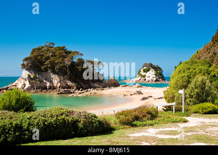 Küste und Strand-Szene von Kaiteriteri, Südinsel, Nelson, Neuseeland. Stockfoto