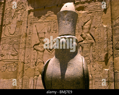 Horus-Statue in der Säulenhalle im Horus Tempel von Edfu, Ägypten Stockfoto