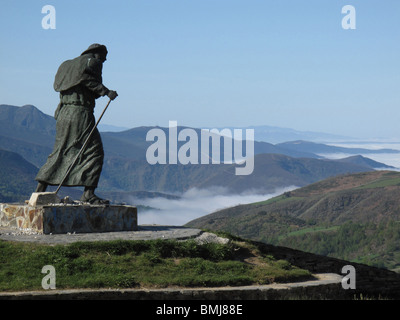 Pilger-Statue in San Roque-Hügel. Galizien. Spanien. JAKOBSWEG. Stockfoto