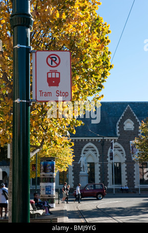 Straßenbahn-Haltestelle in Worcester Boulevard, Cultural Precinct, Christchurch auf der Südinsel Neuseelands Stockfoto