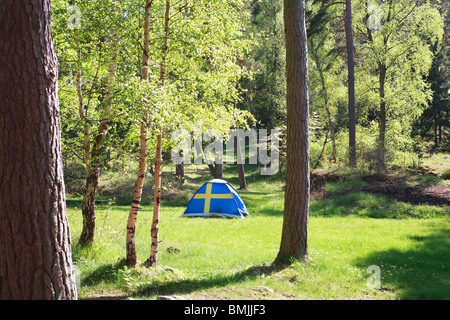 Camping im Wald mit Zelt Licht und Feuer im Banff National Park  Stockfotografie - Alamy