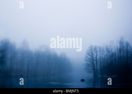 Skandinavien, Schweden, Skane, Sodermanland, Blick auf nebligen See Stockfoto