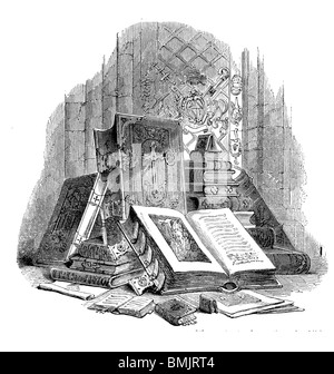 Schwarz / weiß-Gravur schneiden Sie isoliert auf weiss. Abbildung eines Kunst-Elements auf der großen Londoner Ausstellung 1851 ausgestellt.
