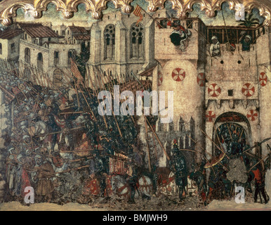 Eintrag von den Truppen von König James i. von Aragon durch die Tür der Medina Myurka am 31 Dezember 1229. Altarbild von Niçard. Stockfoto