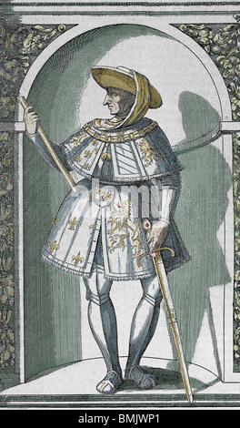 Philip III 'gut' (Dijon, 1396, Brügge, 1467). Herzog von Burgund (1419-1467), Sohn von Johann Ohnefurcht. Farbige Gravur. Stockfoto