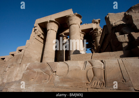 Bas-Reliefs auf den inneren Umfassungsmauer des Tempels von Sobek und Haroeris, Kom Ombo, Assuan, Ägypten Stockfoto