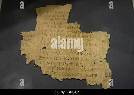 Koptische Schrift auf dem Display an das Nationalmuseum von Alexandria, Alexandria, Al Iskandariyah, Ägypten Stockfoto