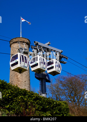 Alpenländischen Stil Seilbahnen im Themenpark Heights of Abraham in Matlock Bath in Derbyshire Peak District England Großbritannien Stockfoto