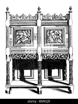 Schwarz / weiß-Gravur schneiden Sie isoliert auf weiss. Abbildung eines Kunst-Elements auf der großen Londoner Ausstellung 1851 ausgestellt. Stockfoto