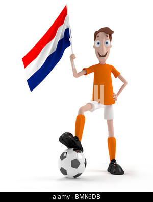 Lächelnde Cartoon Stil Fußballspieler mit Ball und Holland Flagge Stockfoto