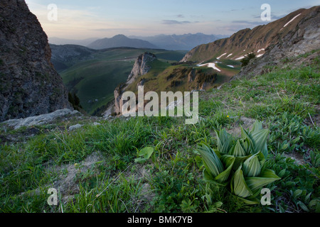 Bargy Kette in der Abenddämmerung im Frühjahr, Französische Alpen Stockfoto