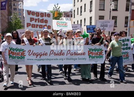 Veggie Pride Parade Banner von Aktivisten in Greenwich Village, New York geführt. Stockfoto