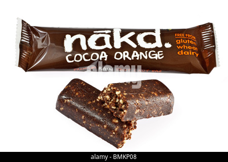 NAKD Kakao orange Premium roh Obst- und Nuss-bar Stockfoto
