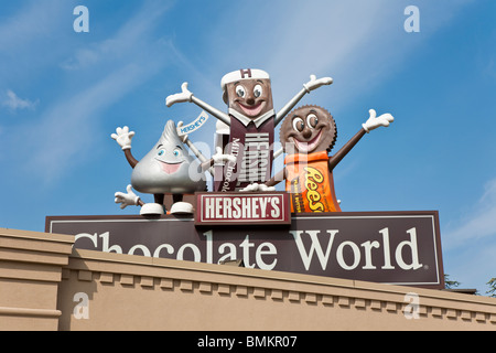 Hershey, PA - Sept 2009 - Candy-Comic-Figuren auf Schild am Hershey's Chocolate World Fabrik speichern in Hershey, Pennsylvania Stockfoto