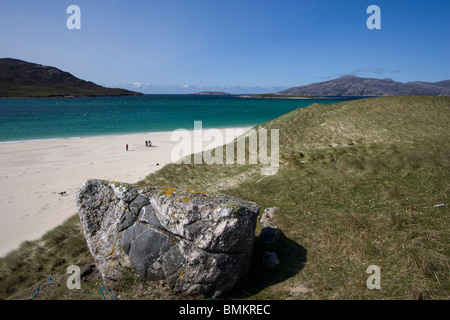 abgelegenen weißen Sandstrand nördlich von Hushinish Bucht Insel Harris Mountains western Isles äußeren Hebriden Schottland Stockfoto