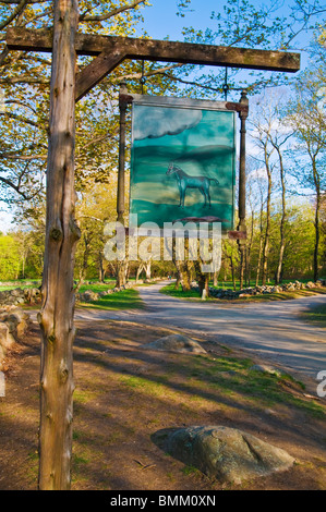 Schild am Hartwell Taverne entlang der Battle Road, Minute Man National Historic Park, Massachusetts Stockfoto