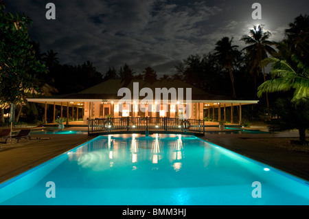 Desroches Resort unter dem Vollmond. Stockfoto