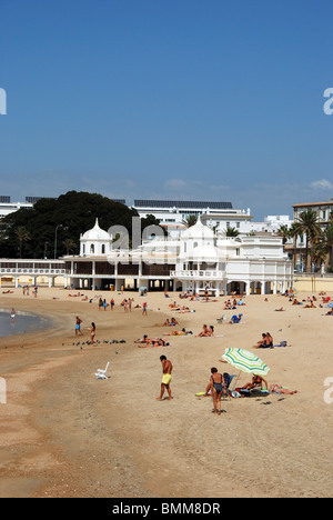 La Caleta Strand und Pier (Antiguo Balneario De La Palma), Cadiz, Provinz Cadiz, Andalusien, Spanien, Western Europe. Stockfoto