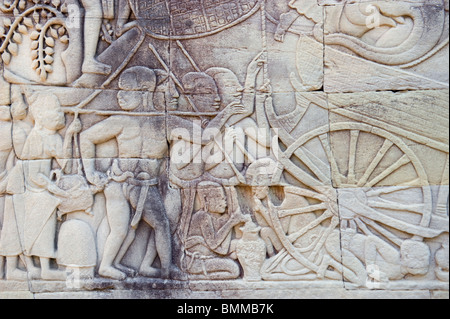 Detail von einem Wandgemälde in Angkor Thom Stockfoto