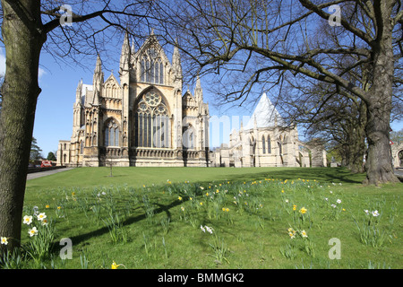 Lincoln Kathedrale Ostfassade zeigt der Kapitelsaal Stockfoto