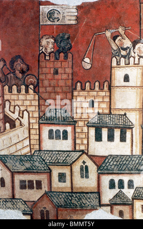 Eroberung von Mallorca (1229) durch König Jakob i. von Aragon (1208 – 1276). Wandmalereien aus dem Aguilar-Palast. Barcelona. Stockfoto