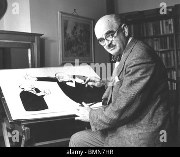 DAVID LOW - (1891-1963) New Zealand Karikaturist bei seinem Start über 1958 arbeiten auf einer Skizze von Attlee und Churchill Portman Square Stockfoto