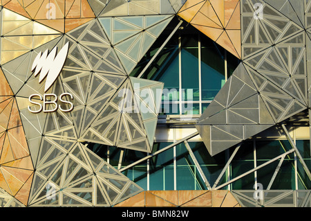 Nahaufnahme von der geometrischen Fractal Designs auf der Seite der Federation Square, Melbourne, Australien. Für mehr Infos bitte klicken. Stockfoto