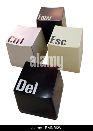 Strg, Del, Esc und Enter Tasten der Tastatur isoliert auf weiss Stockfoto